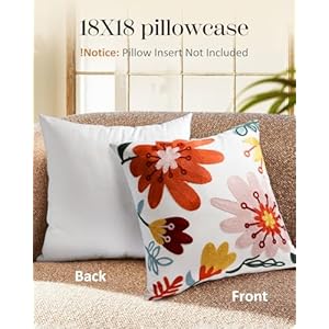 Embroidered Throw Pillow Cover - 18x18 Outdoor Decorative Pillow Covers with Zipper for Couch Sofa Bedroom Aesthetic Multicolor Flowers Soft Cozy Cotton Pillowcase Covers with Patterned Embroidered Throw Pillow Cover 18×18 Outdoor Decorative Pillow Covers with Zipper for Couch Sofa Bedroom Aesthetic Multicolor Flowers Soft Cozy Cotton Pillowcase Covers with Patterned