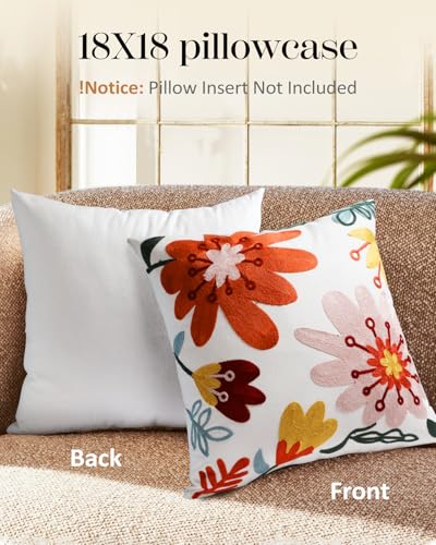 Embroidered-Throw-Pillow-Cover-18×18-Outdoor-Decorative-Pillow-Covers-with-Zipper-for-Couch-Sofa-Bedroom-Aesthetic-Multicolor-Flowers-Soft-Cozy-Cotton-Pillowcase-Covers-with-Patterned Embroidered Throw Pillow Cover 18×18 Outdoor Decorative Pillow Covers with Zipper for Couch Sofa Bedroom Aesthetic Multicolor Flowers Soft Cozy Cotton Pillowcase Covers with Patterned