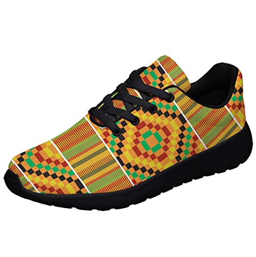 Sonzj-II Womens Kente African Print Shoes Men Ethnic Tribal Walking Tennis Running Sneakers Kente Shoes Gift for African American