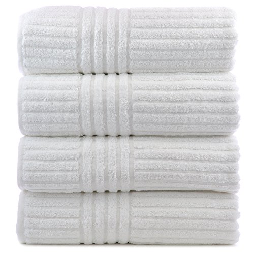 hotel vendome towels - Bare Cotton Luxury Hotel and Spa Bath Towels, Striped, White, Set of 4