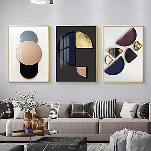Peinture géométrique abstraite sur toile premium art mural moderne de salon 60x90cm x3