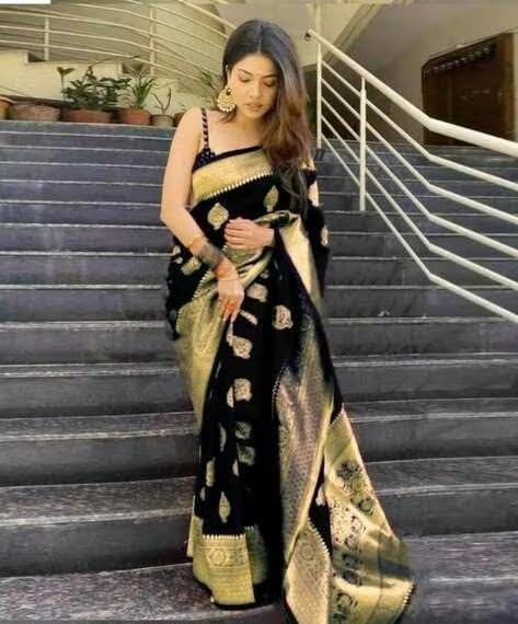 Image of Yashika Women's Cotton Silk Trendy Banarasi Kanjivaram Saree With Blouse Material