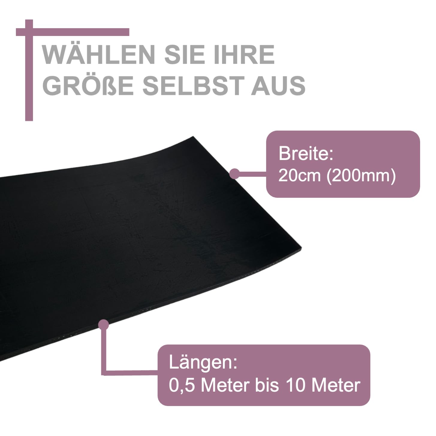 sarian Gummistreifen 200mm (20cm) breit - Auswahl: 3mm bis 10mm stark | 0,5m bis 10m lang | Gummimatte Gummiplatte Hartgummi Gummiprofil Gummiläufer Gummilippe Gummileiste Vollgummi