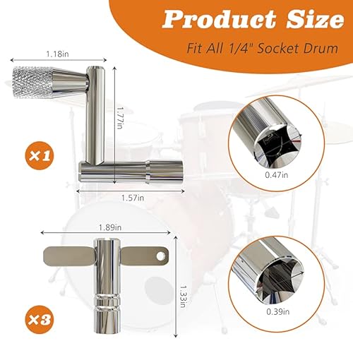 Hofeztey Drum Key, Drum Key Tool Stainless Steel, 4 Pcs Drum Tuning Key Include Continuous Motion Speed Drum Key, Sturdy Drum Key Turner Fit For Snare Drum Kit & Kids Drum, Universal Drum Key Keychain #TOP5