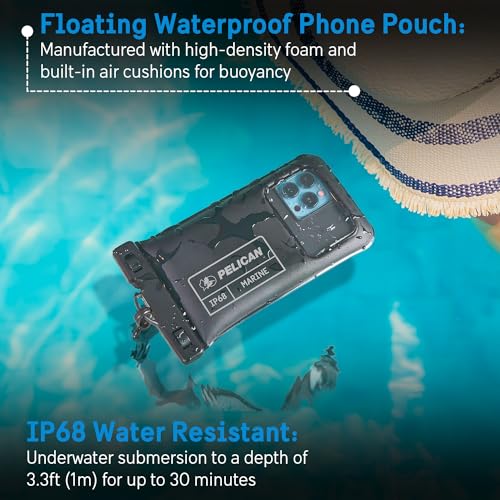 Image of Pelican 4 Pack Marine Waterproof Phone Pouch (Regular) - Stealth Black | Touchscreen IP68 Floating Waterproof Phone Case w /Detachable Lanyard - Fits All Phones - Beach Cruise Ship Travel Essentials