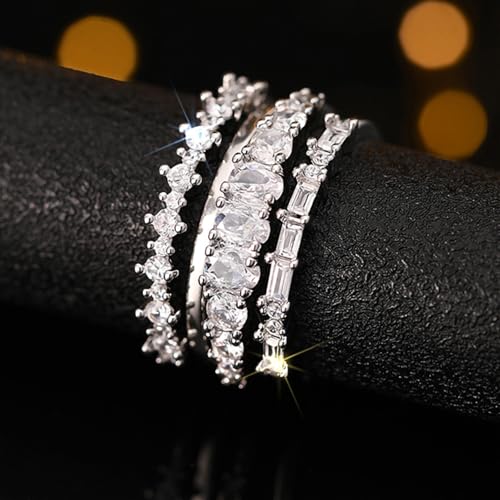 Otxas Dainty Silver Rings Set Size 6-10 Silver Wedding Band Women with Cubic Zirconia Fashion Stackable Rings Non Tarnish Wedding Jewelry 5
