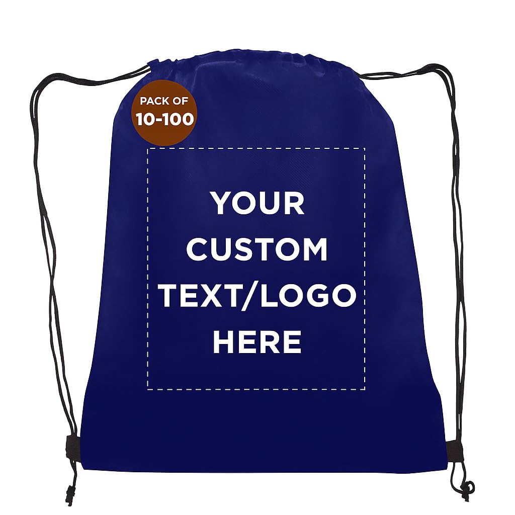 DISCOUNT PROMOS Custom Non-Woven Drawstring Backpacks Set of 10/50/100, Personalized Bulk Pack