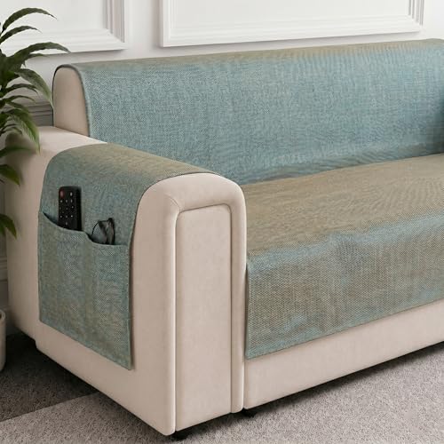 Image of STITCHNEST 'ComfyNest Series' 1 Seater Sofa Cover | Full Coverage with Armrest Pocket | Elegant Jute Fabric, Washable & Durable for Modern Living