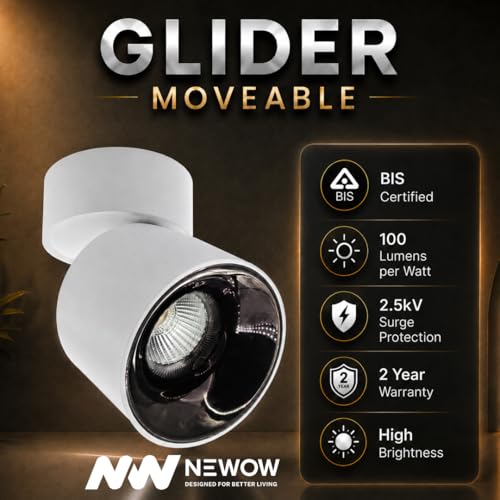 Image of NW 12W Glider SF Moveable White with Gun Black Aluminium 360 Degree Adjustable Cylindrical Shape LED Surface Light | COB Light | Wall Light | Spot Light | Light Color- Natural White (Pack of 4)
