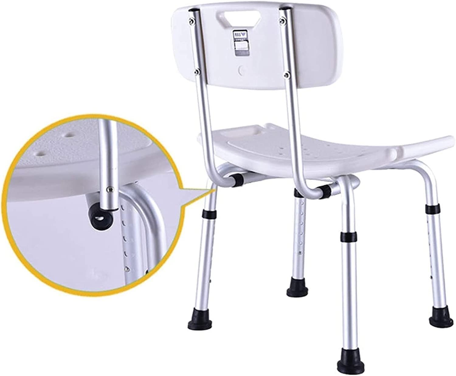 Silla de Ducha para Personas Mayores, Asiento de Ducha Premium para Adultos con discapacidad y Respaldo Ajustable en Altura, Taburete de bañera, Banco de Ducha, 51 cm, Color Blanco.