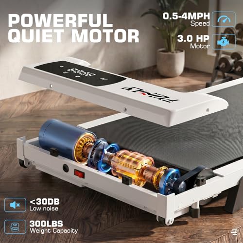 Image of Under Desk Walking Pad for Home Office - 2.5 HP Portable Treadmill With 300 lb Capacity, Compact Jogging Running Machine, Remote Control and LED Display