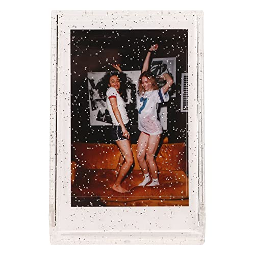 ANGGREK Photo Case, Compact and Portable 3 Inch Photo Storage Box PC with Hand Rope for Pictures (Transparent Glitter)