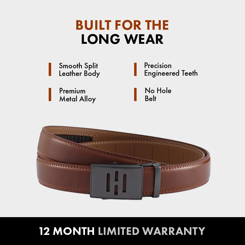 Image of HALDEN BURLEY Belts For Men Leather Original (Free Size Fits Up to 44 Inch Waist) Ratchet Straps, Unique Magnetic Auto-lock Buckle Formal Belts For Men