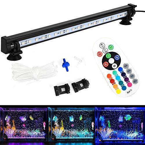 DOCEAN Acuario Air Bubble iluminación Luftblase LED Lichtleiste SMD 5050 21LEDs Wasserfest IP68 luz Bar + 24 teclas RF mando a distancia con enchufe UE para acuario pescado tanque, RGB, 38 cm