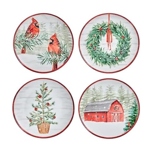 Mikasa Holiday Countryside Christmas Bone China Salad Plates, Set of 4, 9 Inch