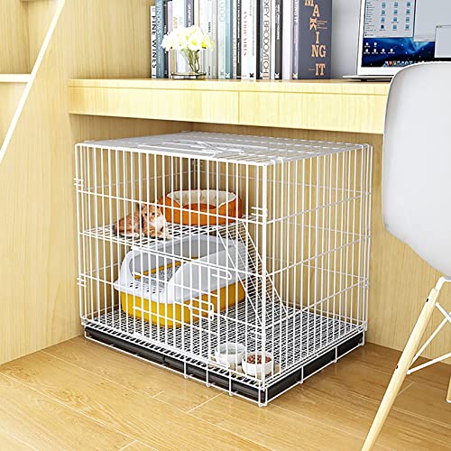 猫ケージ猫のクレートペットケージ犬猫猫の子犬トレーニング折りたたみ金属犬小屋のトレイ付き、キャリアと輸送が簡単(色:白、サイズ:58x42x50cm) FANDIAO