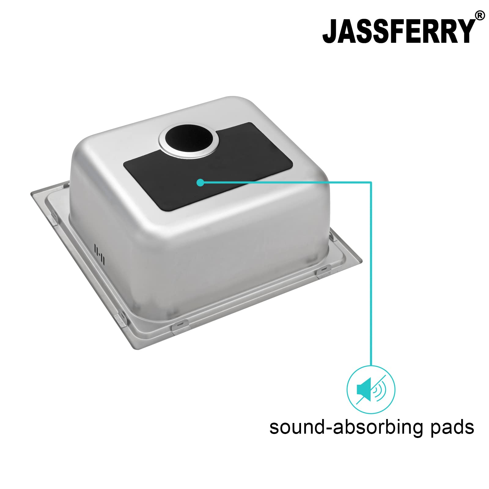 JASSFERRY Lavello da cucina Vasca singola in Acciaio Inox Spazzolato, incasso Lavandino, con set di rifiuti