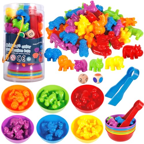 ZHHGOO Juguetes Montessori,47 Piezas Animales Salvajes Juguetes para Niños Aprende Contar para Contar,Motricidad Fina,Juego de Combinación de Color,Juguetes Educativos para Niños 3 4 5 Años