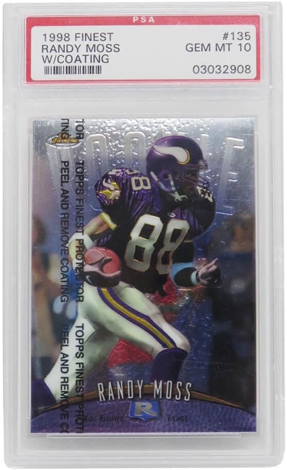 Randy Moss (Minnesota Vikings) 1998 Topps Finest Football #135 RC Rookie Card w/Coating - PSA 10 GEM MINT - Unsigned Football Cards