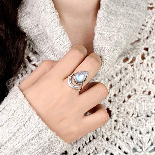 Boho-Magic Sterling Silver Moon Moonstone Ring For Women Gemstone Boho Jewelry (10) #TOP1