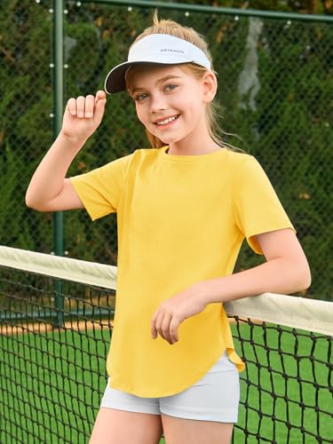 Haloumoning Girls Summer Short Sleeve Shirt Kids Crewneck Curve Hem Soft Tunic Tops T-Shirts 5-14 Years4