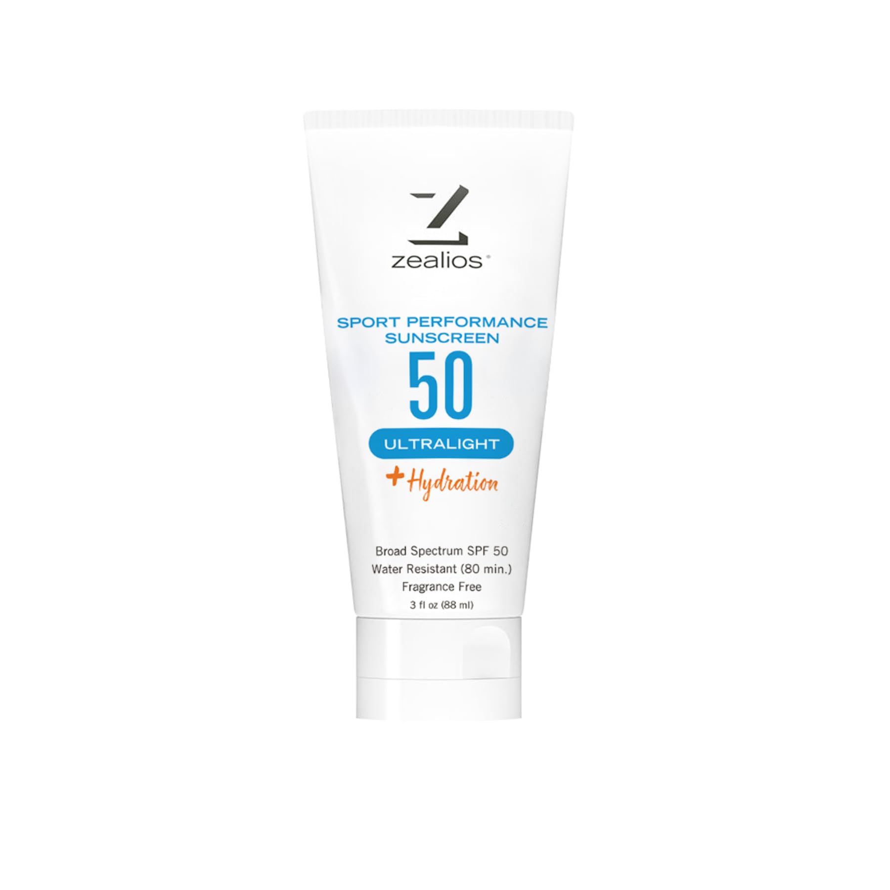 Zealios Sport Performance Ultralight SPF 50 Sunscreen +Hydration, 3 oz Tube, Broad Spectrum Non-Greasy Water-Resistant Sunscreen, Long Lasting for Running, Cycling, Swimming, Outdoor Adventures
