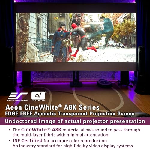 Image of Elite Screens Aeon CineWhite A8K, 103 inch Diag, 16:9 Aspect Ratio, ISF Certified 8K Ultra HD Home Theater Fixed Frame Edge Free Projection Sound Transparent Perforated Weaved Screen, AR103H-A8K