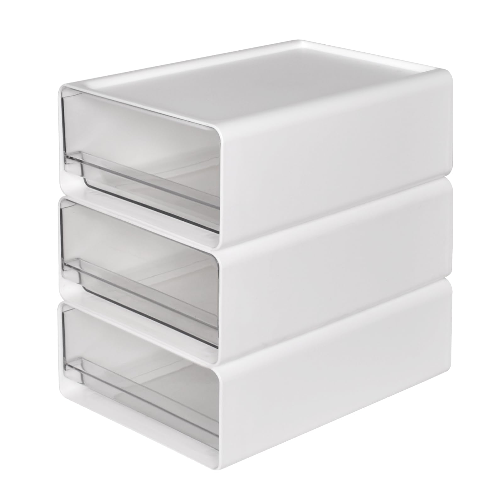 Dokeno Organizador de Escritorio, Juego de 3 Cajones de Almacenamiento Apilables Cajonera Plastico Organizador para Hogar, Maquillaje, Joyería, Oficina y Suministros Escolares, 24 x 17 x 9 cm