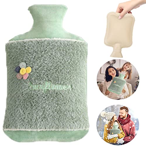 Bolsa De Agua Caliente,2L Gran Capacidad Botella de Agua Caliente con Funda Suave,Bolsa de Agua Caliente Grande,Para Niños Mujeres Mayores Cuello Hombro Espalda Piernas Cintura Cálida (Verde) Cover
