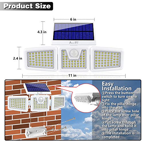 Solar Lights Outdoor -2 Pack, AmeriTop 800LM Wireless 128 LED Solar Motion Sensor Lights Outdoor; 3 Adjustable Heads, 270° Wide Angle Illumination, IP65 Waterproof, Security LED Flood Light - White