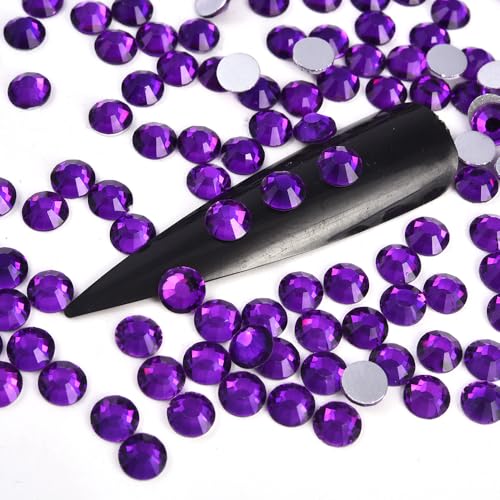 Image of 8.7mm Violet Flatback Rhinestones for Crafts, Nails Art Clothes Bags Shoes Decorations Glass Stone 0.34inches SS40, 144pcs