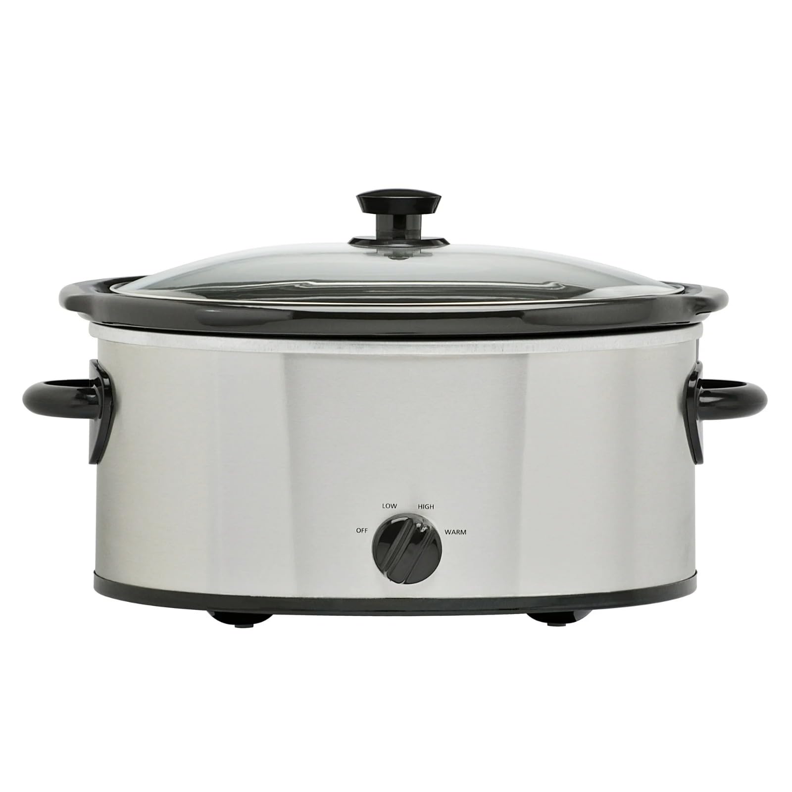 Mainsttays 6 Quart Oval Slow Cooker with Stainless Steel Finish, Glass Lid, Removable Stoneware Crock, Three Temperature Settings, Cool-Touch Lid Handle, Dishwasher Safe Parts, Model MS54100112168S