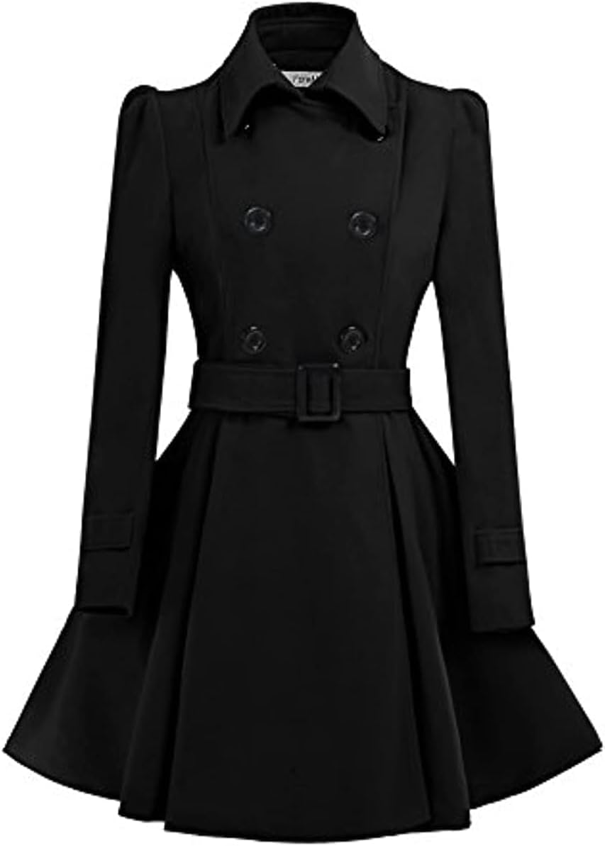 ForeMode Black Wool Outwear Dress with A-Line Skirt