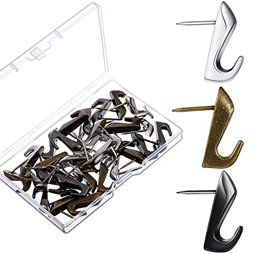 Image of Hotop 30 Pcs Push Pins Picture Hooks 20 Lbs Thumbtacks for Wall Hanger Picture Hanging Nails for Wall Decorative Thumb Tacks for Fabric Drywall Bulletin Cork Board Office Home(Black, Silver, Bronze)