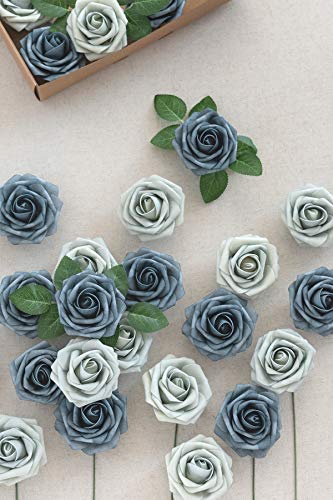 Ling's Moment Roses Artificial Flowers 50Pcs Realistic Dusty Blue Fake Roses W/Stem For Diy Wedding Bouquets Centerpieces Floral Arrangements Decorations #TOP7
