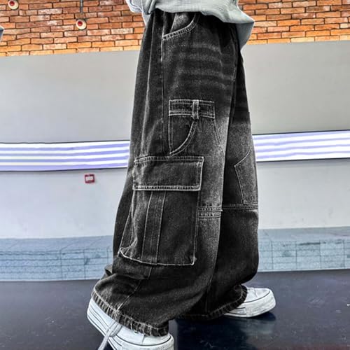 Boys Baggy Jeans Stretch Wide Leg Jeans Elastic Waist Soft Denim Pants Loose Fit Comfy Casual Trousers with Pockets2