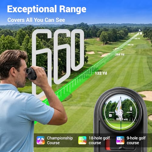 Image of Golf Rangefinder with Slope & Magnet, 660 Yards Range Finde Golf with Flag Pole Locking Vibration, IP54, Ergonomic Design, Anti-Shake, Rechargeable Golf Accessories for Golfers