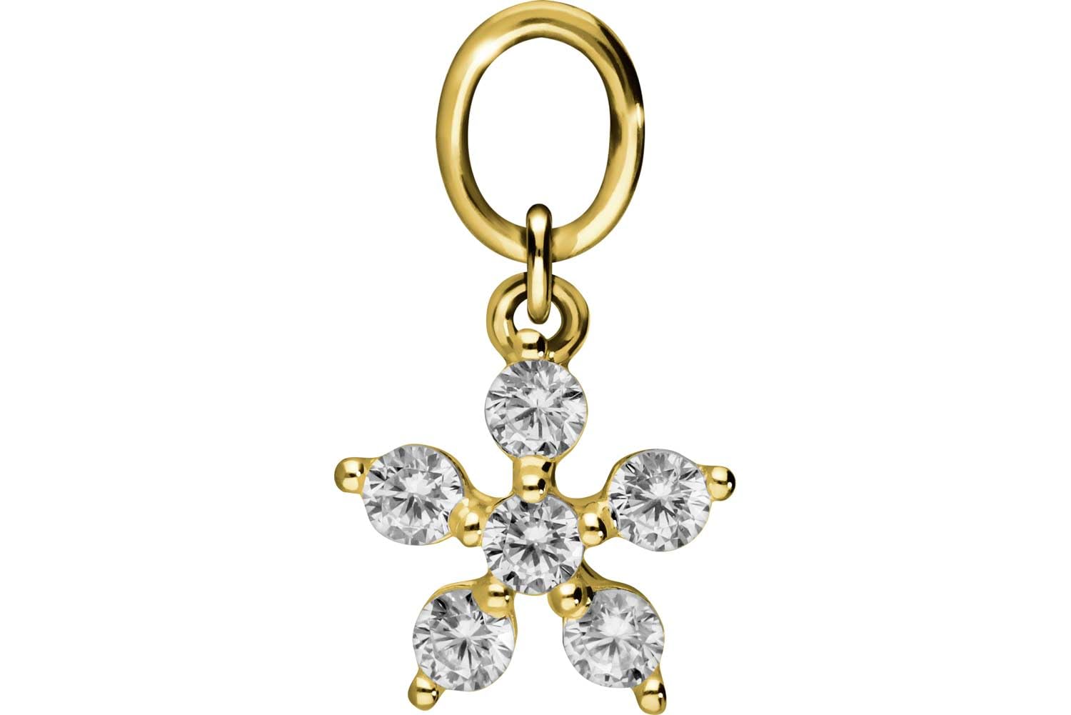 PIERCINGLINE 18 Karat Gold (750er) Anhänger für Clicker Bauchnabelpiercing Creolen KRISTALLBLUME Piercing Gelbgold