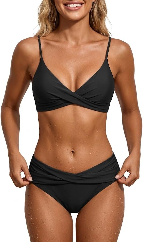 Aqua Eve Women Bikini Set - Two Piece Swimsuit Mid Rise Bathing Suit Push Up Bikini
