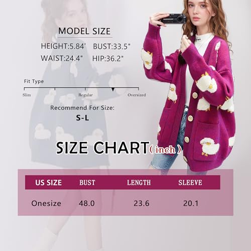 Image of FindThy Women's Kawaii Knitted Cardigan Long Sleeve Button Up Sheep Print Cute Sweater Cardigans