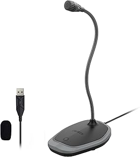 USB Microphone, Plug & Play Microphone for PC, Desktop Omnidirectional Condenser Laptop Mic, Mute Button with LED Indicator, Compatible with Windows/Mac, Ideal for YouTube Videos, Skype, Recording