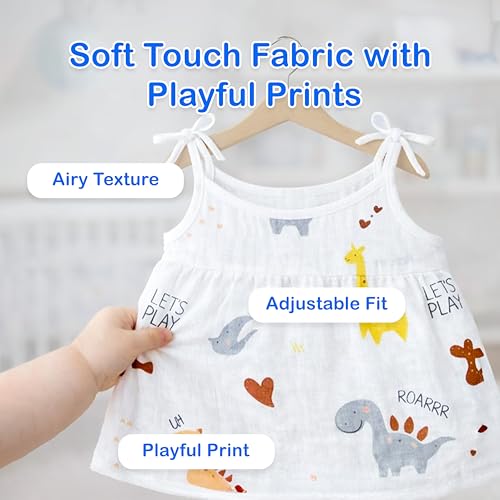 Image of Kidbea Baby Girl Dresses | Muslin Frock for Girls Summer Wear | Soft Breathable Cute Printed Frock with Tie-Up Closure