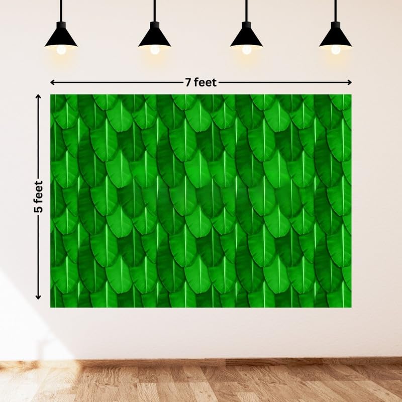 Image of Natural Green Leaf Pattern Backdrop with Tropical Foliage Design for Festive and Decorative Use