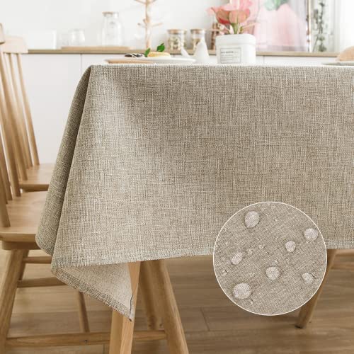 BillyBath Bordsduk linneutseende bordsduk tvättbar bordsduk linne bordslöpare bordslinne kantig vattentät bordsduk beige (140 x 180 cm)