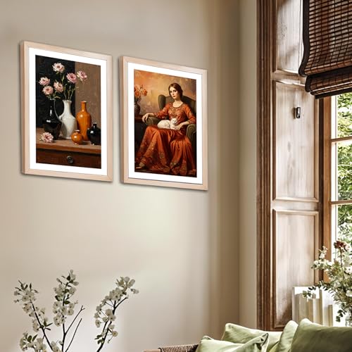 Image of NoWorries Modern art framed Wall paintings for home Decoration Living Room /Bedroom /Dining Room Decorative wall painting for Office hotel,cafe,room decor ''300 GSM Premium Poster Paper Print'' Cafeteria and Lounge - Synthetic Wooden Frames (pattern-illustration) (Set of 2, Framed Painting)(Frame Size-13x17inches) (BROWN, LARGE)
