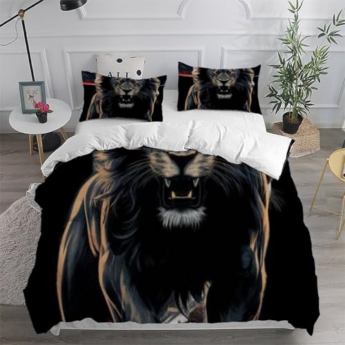 Housse de Couette Super King Animaux Imprimé 3D Le Lion Noir - 6