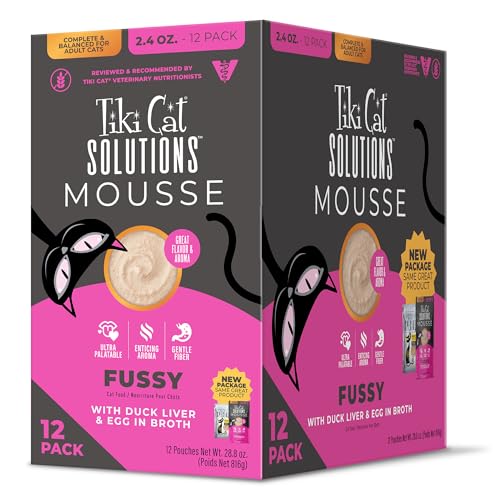Tiki Cat Solutions Mousse Multipack Wet Cat Food, Fussy, Duck Liver & Egg, 2.4 oz. Pouch (12 Count)
