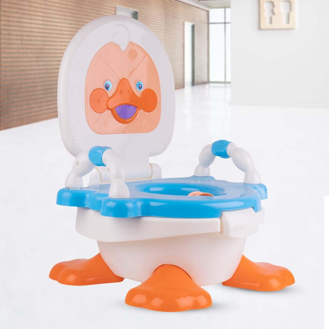 Bumtum Asiento de entrenamiento Duck Potty con cuenco extraíble y una cubierta de tapa, diseño atractivo y asiento de inodoro de color (azul), 1 unidad