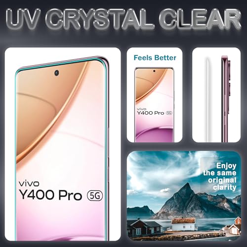 Image of FIRST MART Military Grade UV Tempered Glass For Vivo Y400 Pro 5G (6.77 Inch) With Edge To Edge Full Screen Coverage & Easy UV Installation Kit | Crystal Clear, Pack of 2
