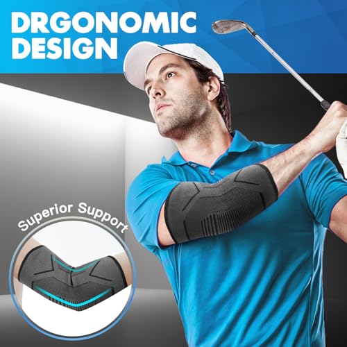 TOVIKI 2 Pack Elbow Support for Men & Women, Elbow Brace Compression Sleeves Support for Tendonitis, Arthritis - Tennis Strap, Golfers, Sleeves for Weightlifting (M) - Image 4